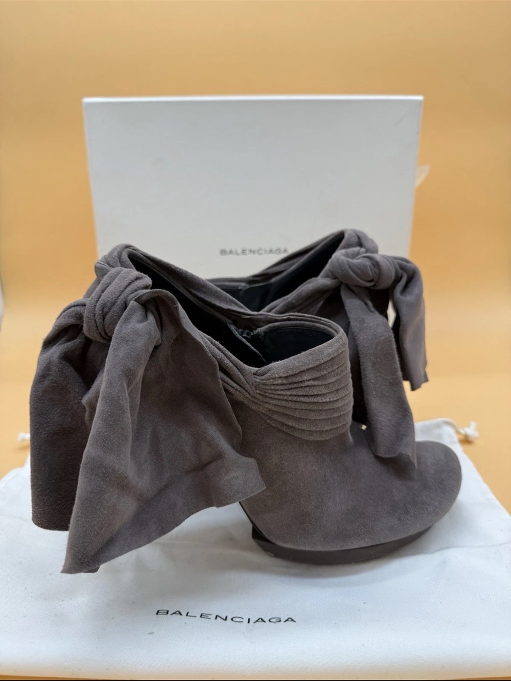 Balenciaga Suede Ankle Booties Heels Platform Dark Taupe EU 40.5 US 10.5 Barneys